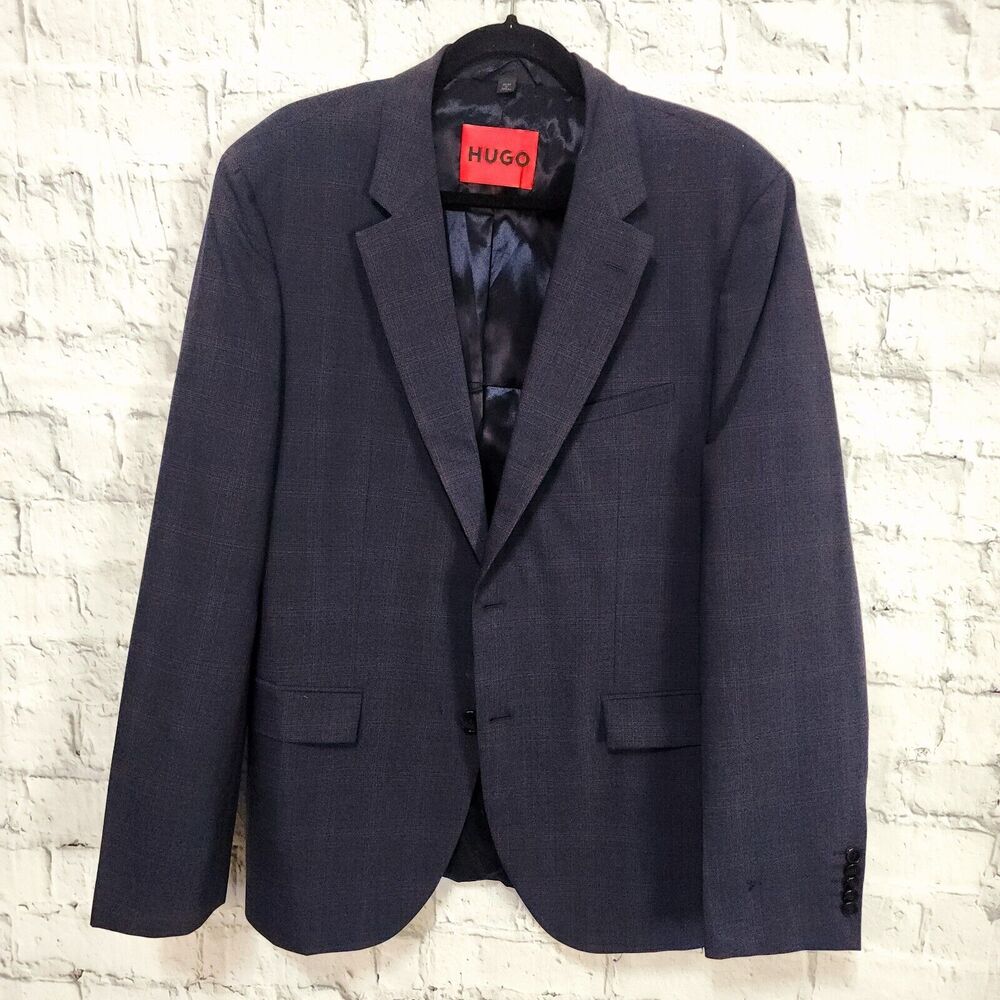 Hugo Boss karl modern fit checked plaid jacket Sz 40R wool blend blazer A38C